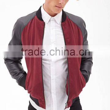 Mens Bomber Jacket With Faux Leather slevees