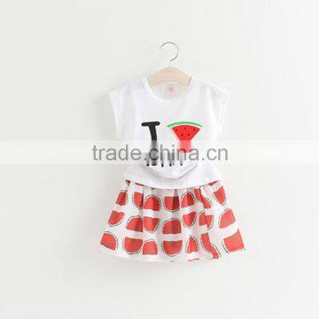 Cute Children Korean Cartoon Pattern Girl Ruffle Short Skirt and T-shirt Suits