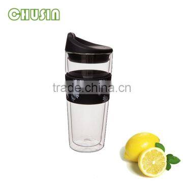 Popular Double Wall Glass Coffee Cup/milk Mug/tea Cup With Silicone Lid and Silicone Sleeve photo-2