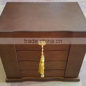 antique wood veneer jewelry box and two side door,3 layer with key lock