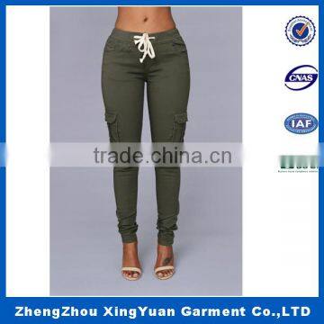 Soft Touch Woven Ladies Fashion Trousers Design Army Green Female Trousers