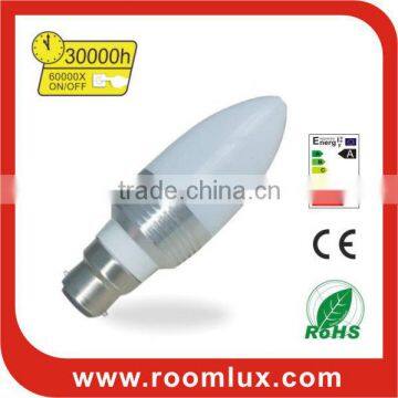 high efficiency LED B22/E14/E27 candle bulb light 3W Dia35X120mm