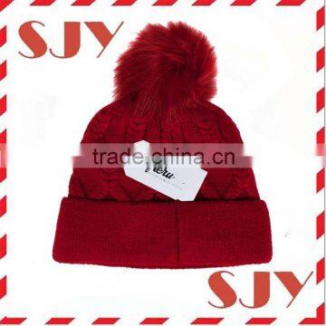 Women's Faux Fur Pom Pom Fleece Lined Knitted Slouchy Beanie Hat photo-2