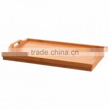 Bamboo Bed Tray Folding Breakfast TV Laptop Tray Table Hospital Serving Tray W' Handles Foldable Legs photo-2