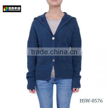 Woman Pure Thick Wool Coat, Women Navy Big Collar Warm Coat