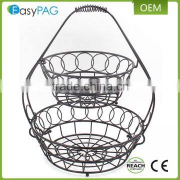 Wholesale China manufacture black paint 2 tier metal wire empty fruit basket