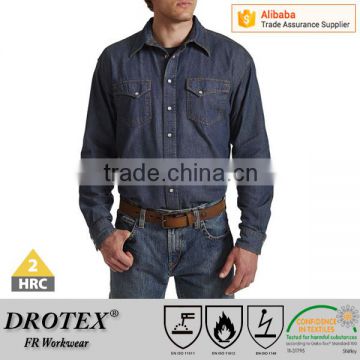 NFPA 70E 8.7 cal/cm2 soft cotton fire retardant denim snap shirt