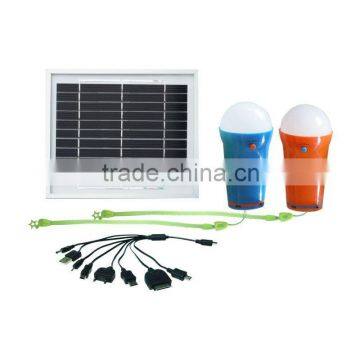 portable solar power system with 2pcs of 3w led bulbs with mobile charger