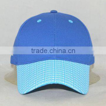 Guangzhou hat factory professional custom 6 panel / 100% cotton/blue/brim printing/baseball cap