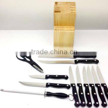 Hot Sale Platic Handle Kitchen Knives set 14 -piece with Wooden Block KC-2011