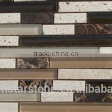 glass stone strip mosaic and glass mosaic tile mix (crystal glass )