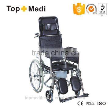 Reclining folding manual commode wheelchair with u shape