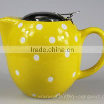 350ml Small Mini Yellow Solid Color Ceramic Stoneware Tea Pot With Stainless Steel Infuser Set Wholesale Available