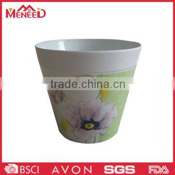 Pink Flower Print Deep Unbreakable Plastic White Melamine Flower Pot