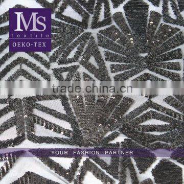 Fancy antique black sequin net fabrics, voile african sequins net fabrics for garment or dress