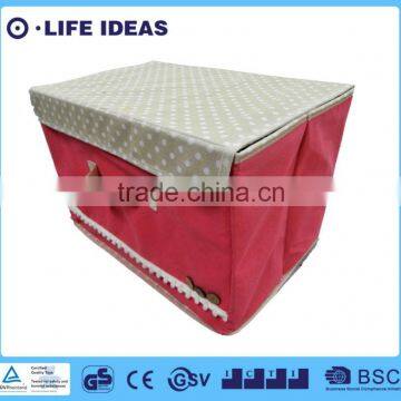 Non-woven fabric pure color printing storage box with lid covered pink