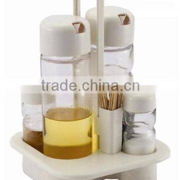 plastic stand glass dinner set with toothpick holder