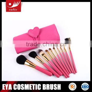 EYA 10pcs cute pink make up brushes with heart-shaped pouch