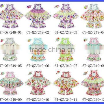 Handmade 18 Inch Doll Outfit Summer Floral Ruffle Top Ruffle Short Pants Clothing Set for Dolls photo-4