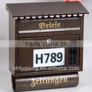 FQ-130 Metal iron mailbox cast iron mailbox through the wall newspaper tube paint coating mailbox with house numbers