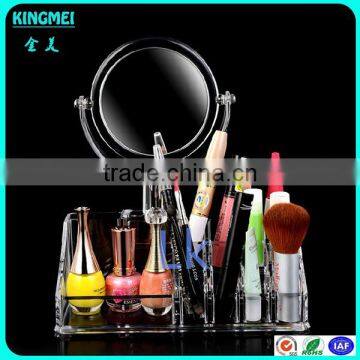 Customized Acrylic Make Up Display Stand With Round Mirror