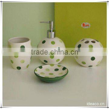 Round dot printing 4pcs Ceramic Bathroom Accessory Set