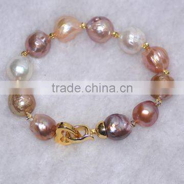 7.5" 11-12mm Multicolors Baroque Edison Pearl Bracelet photo-2