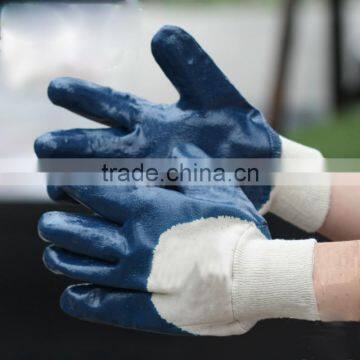 NMSAFETY blue nitrile gloves 3/4 coated chemical industry work gloves open back