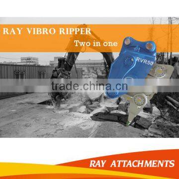 Hydraulic excavator vibrating ripper for rock crushing