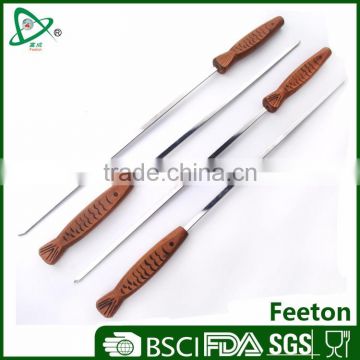 8pcs stainless steel sticks/skewer set with wooden handle in gift boxes