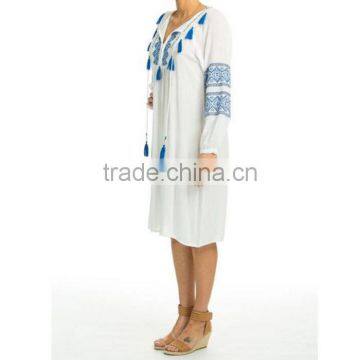 Long Sleeve Embroidery Boho Midi Dress Summer photo-3