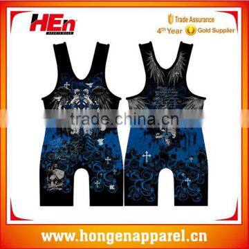 Hongen apparel USA cross design blue wrestling suits for 2016 season