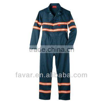 Man's cotton FR working boiler suit and road worker's dark blue with orange lining coverall