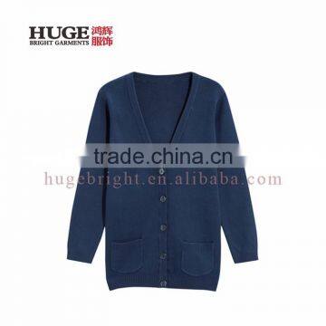 V Neck Long Sleeve 100% Cotton Sweaters For Girls