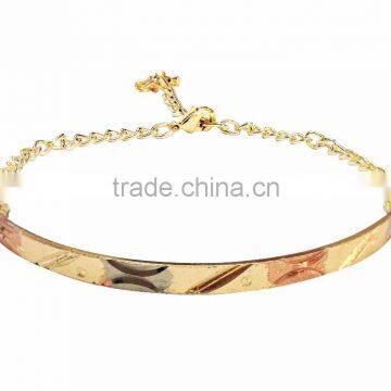 Imitation Three Tone Plated Bangle Bracelet With Extension Link Chain