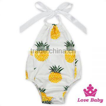 Summer Ocean Style Halter Sleeveless Design Retro Cotton Baby Girls Vintage Climbing Floral Romper photo-3