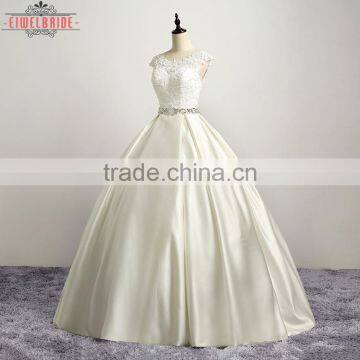 OEM Long Floor-length Beige Bridal Gown Wedding Dress photo-3