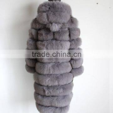 Myfur Wholesale Retail Ladies Fashion Whole Hide Real Natural Color Fox Fur Long Coat With Fur Hooded photo-2