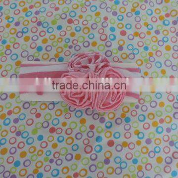 Mom&me Craft Flower Hairband 2016 Stripe Cotton Elastic Headband With Three Ruffle Flower Kids Hairwear Wholesale photo-3