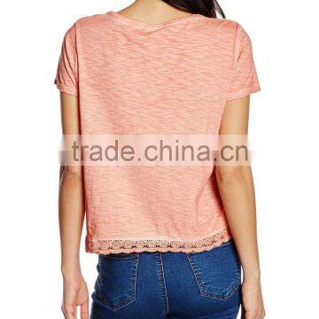 2016 Ladies Thin O-neck Blank t Shirt With Lace Hem photo-2
