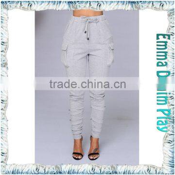 Buckle Decorated Grey Jogger Pants for Ladies