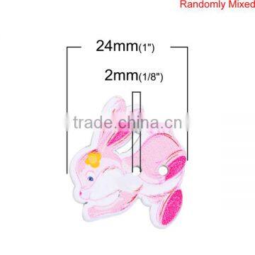 Wood Sewing Buttons Scrapbooking 2 Holes Rabbit Animal At Random Flower Pattern photo-2