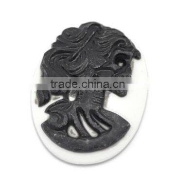 Black Resin Halloween Skull Pattern Oval Cameo 25x18mm(1"x3/4"), sold per packet of 50