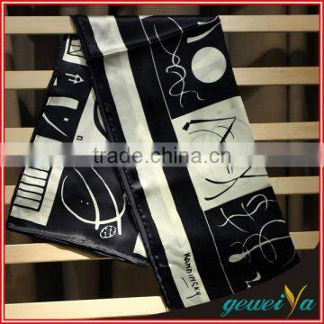 Black White Background Text Printing Silk Scarf Women