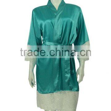 Women's Sexy Satin Short Kimono Robe-Lace Trim photo-3