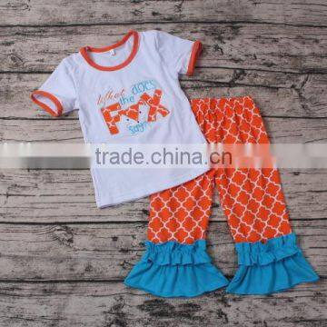 Children Clothing 2017 Short Sleeve White T-shirts Match Quatrefoil Print Pants Girls Clothing Sets photo-2