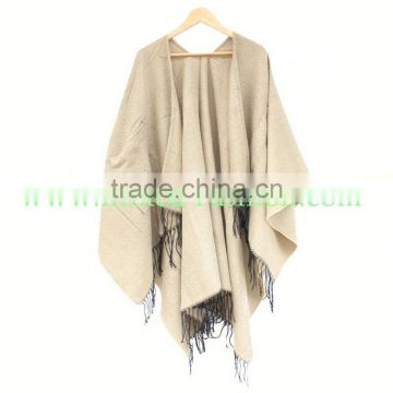 New Product Fashion Girl's Knitted Wool Shawl with Rabbit Fur Trim Wool Shawl/Cape/Poncho/Scarf/Stole/Wrap