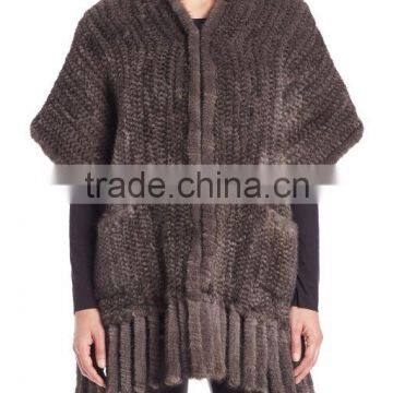 YR757 European Style Genuine Knit Mink Stole Luxe stole knit from plush mink Patch pockets