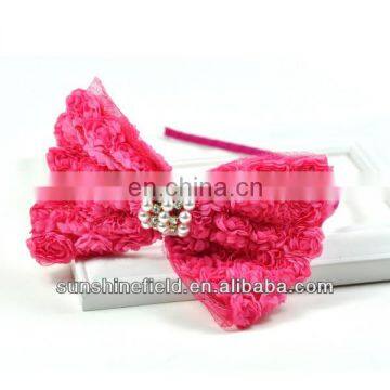 Baby Chiffon Rose Bow Headbands baby girl toddler Headbands with Crystal & Pearl