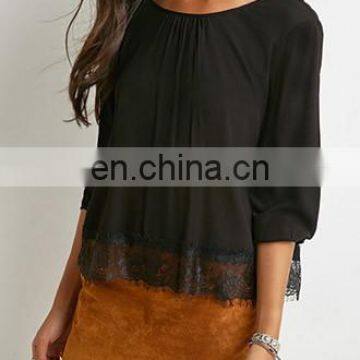 Hot Ladies Long Sleeve Black Lace Shirt Blouse